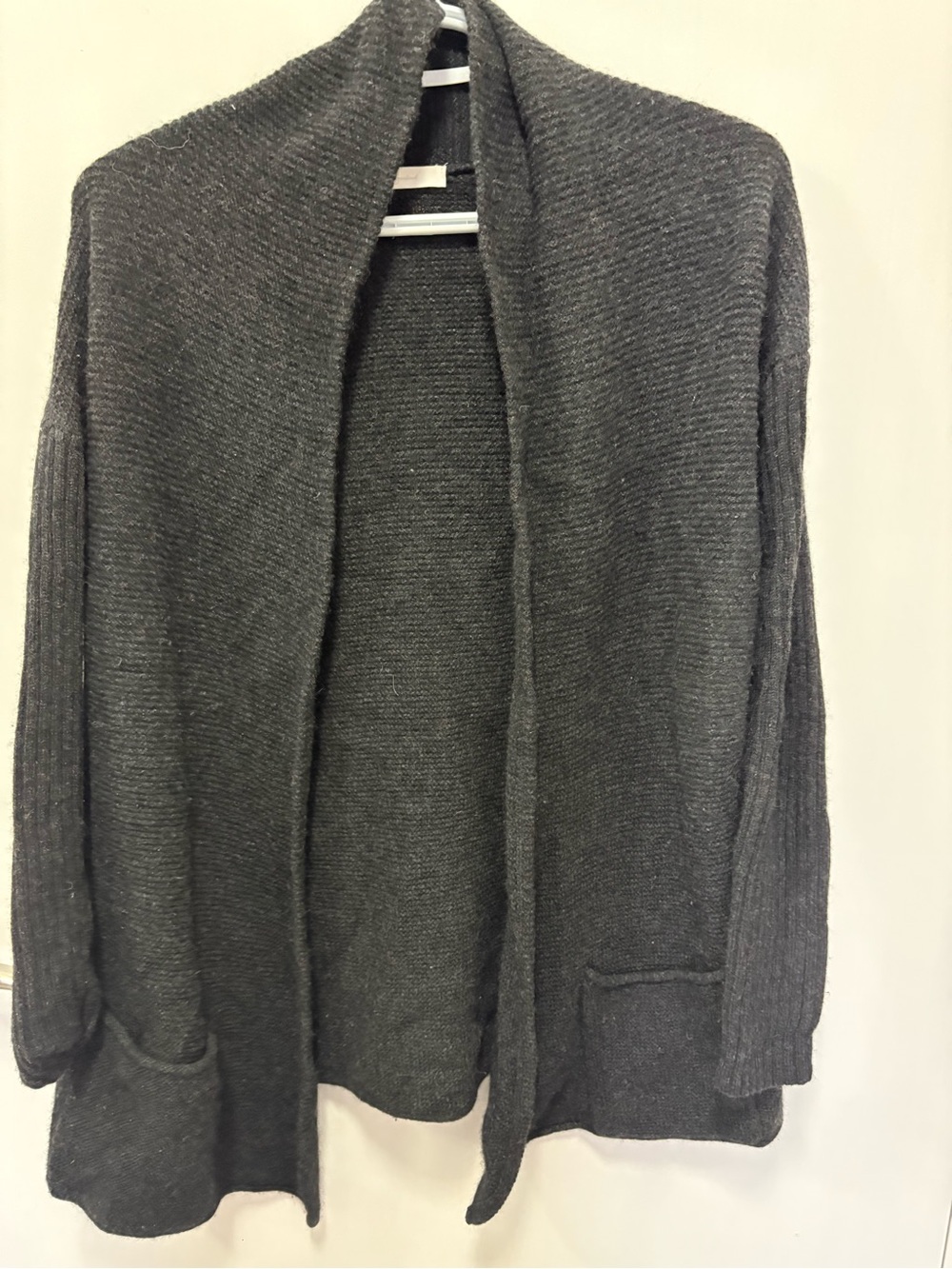 100% Cashmere Dark Gray Open-Front Women's Cardigan Sweater. 7 For All Mankind